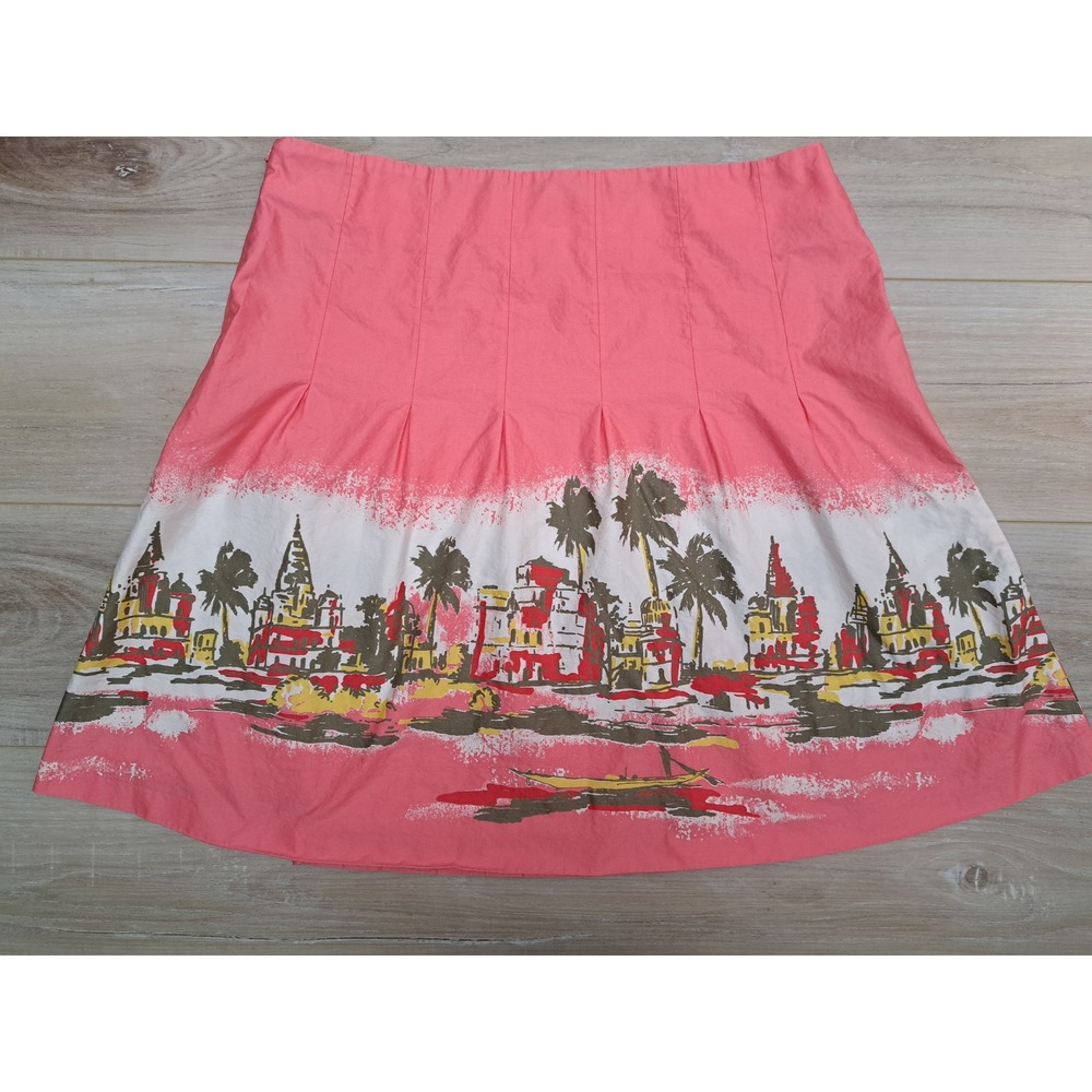 Old Navy Pink Tropical Border Print A-Line Skirt Just Below Waist Size 10 Y2K